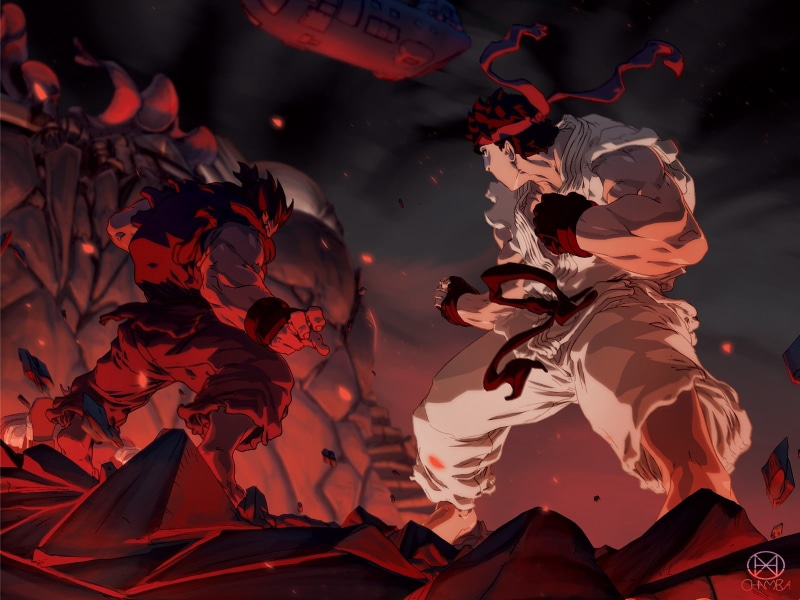 fighter, 720P, art, street, street fighter, video, hd, Ryu, akuma, games