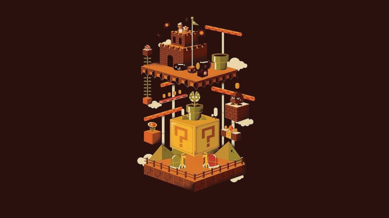 video games, rail transportation, studio shot, industry, still life, black background, creativity, minecraft, Super Mario Bros., architecture