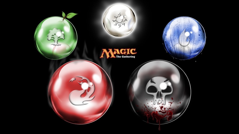 Trading Card Games, text, black color, still life, no people, black background, western script, two objects, shape, indoors, Magic: The Gathering, directly above