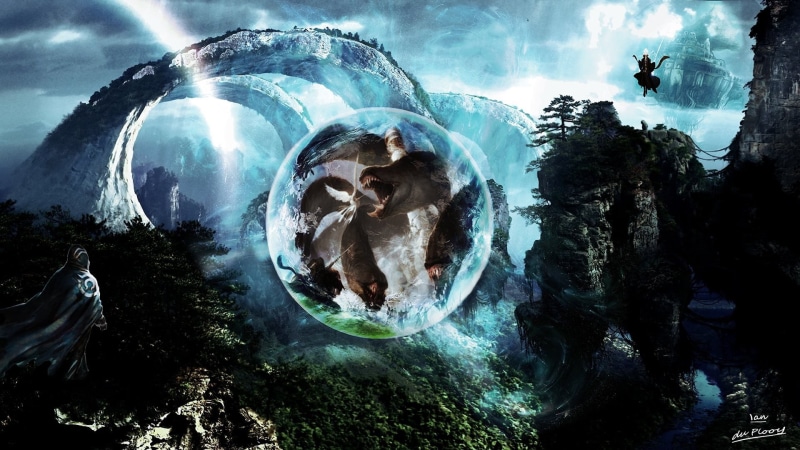 underwater, water, Magic: The Gathering, textile, digital composite, day, swimming, Trading Card Games, people, 1080P, low angle view, mythology, tree