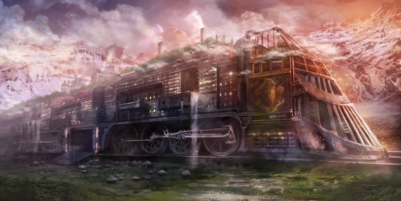  sky, creativity, digital composite, built structure, transportation, smoke - physical structure, art and craft, 1080P, building exterior, no people