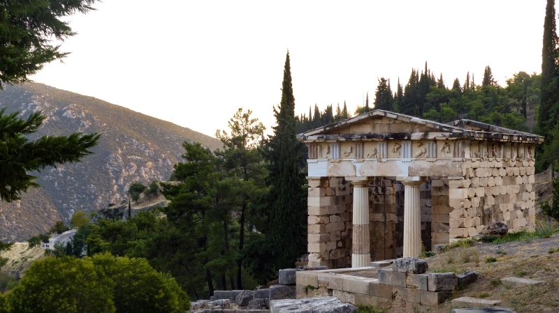travel, apollo, greek antiquity, ancient civilization, oracle, outdoors, day, architectural column, belief, delphi, 4K, travel destinations, tree, built structure