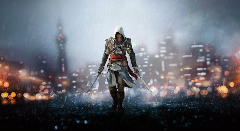 assassinscreed4, assassinscreed, rain, ezio, outdoors, women, black, winter, iv, front view, cold temperature, wet, snowing, new, assassin, fog, nature