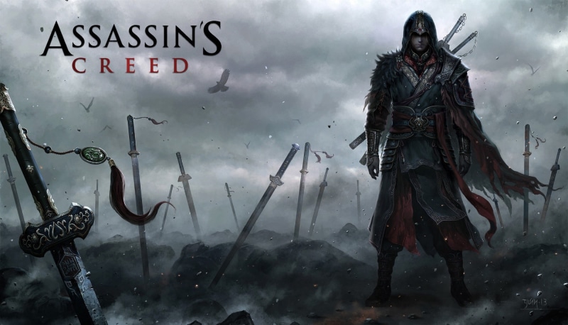 dark fantasy, digital composite, communication, religion, Assassins Creed, people, sign, nature, cloud - sky, clothing, video games, art and craft