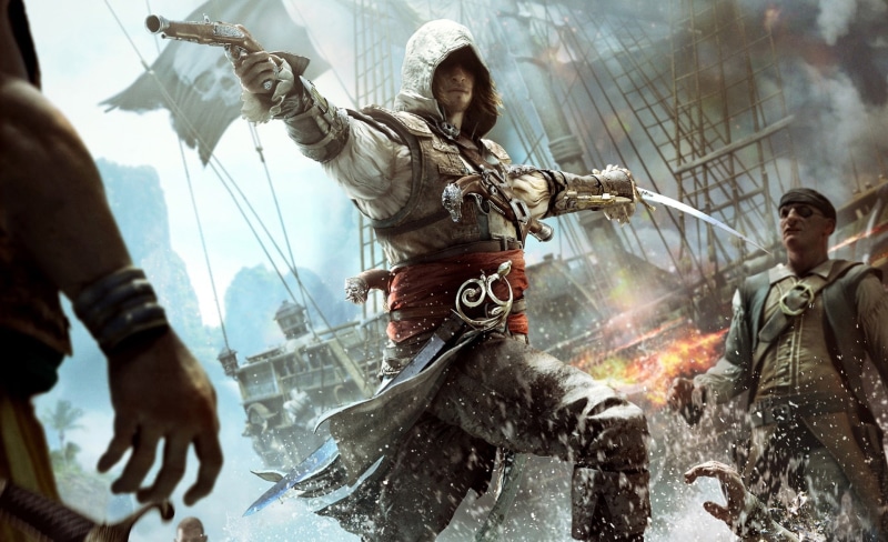 1080P, assassin, enjoyment, edward, assassins, kenway, real people, flag, men, Games, low angle view, motion, Assassins Creed, splashing, incidental people