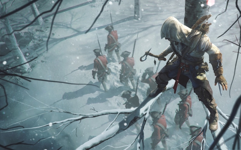 assassin, armed forces, government, video games, high angle view, army soldier, snow, application, communication, Assassins Creed, game, water, military