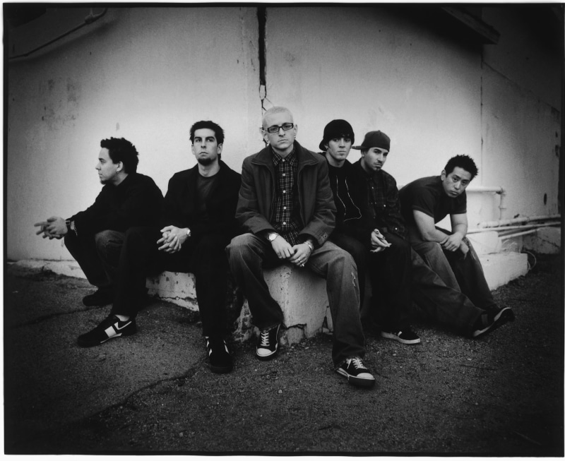 poster, portrait, looking at camera, togetherness, friendship, linkin park, sitting, park, full length, casual clothing, teenager, linkin, men, young men