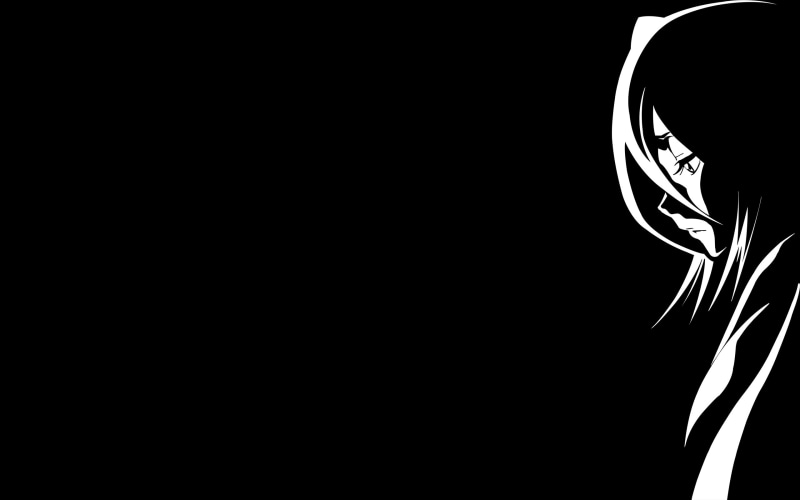 hd, white, kuchiki, art, rukia, black and white, anime, x, 2K, black, bleach