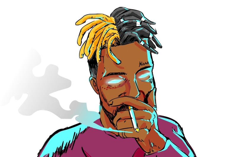 day, Singers, sky, close-up, multi colored, one person, human representation, copy space, outdoors, XXXTentacion, headwear, 1080P, lifestyles, art and craft