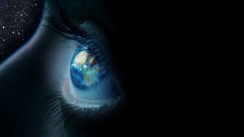eyes, Africa, reflection, eyelashes, black background, 1080P, continents, stars, Earth, closeup