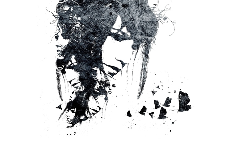 digital, white background, Alex Cherry, face, creativity, artwork, portrait, 2K, ink, copy space, invertebrate, moths, day, sketch, cut out, digital art