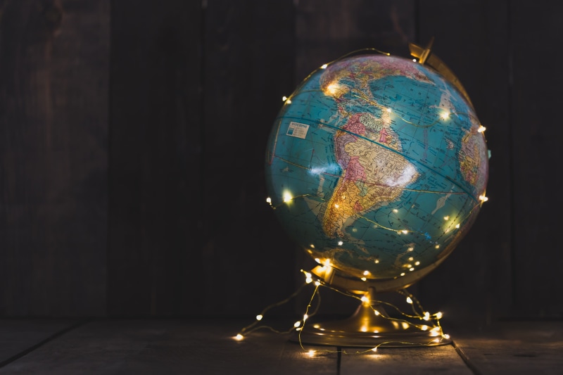 lights, string, ball, model, ecology, nature, indoors, wrapped, world map, planet - space, 4K, world globe, physical geography, wooden, antique, country