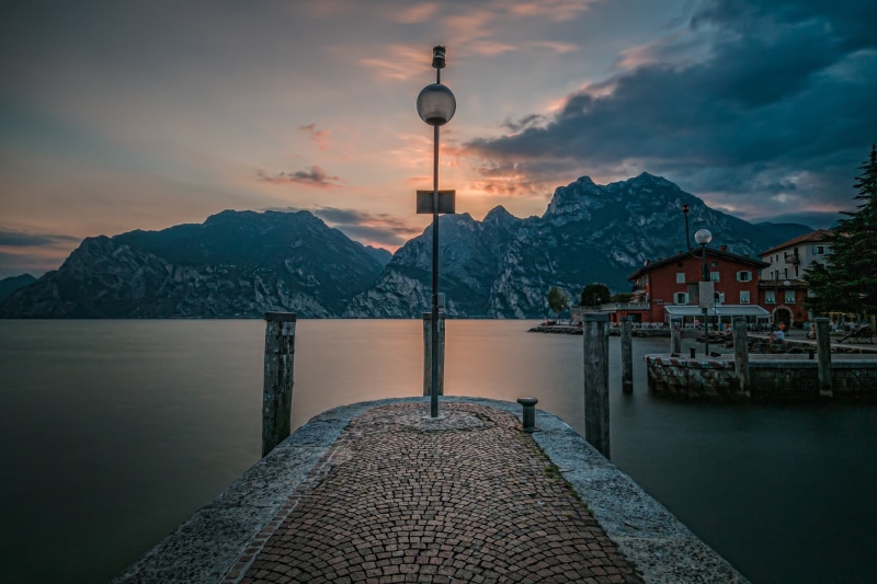 Lake Garda, Nago-Torbole, dock, sunset, Tags, Long Exposure, switzerland, Italy, Landscape, ED  Long, mountain, 1080P, M.Zuiko Digital, garda, Olympus OM-D E-M10
