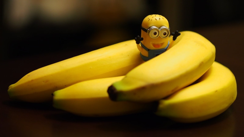 olympus, toy, macro, fruit, minion, food, 1080P, freshness, yellow banana, yellow, m5, banana