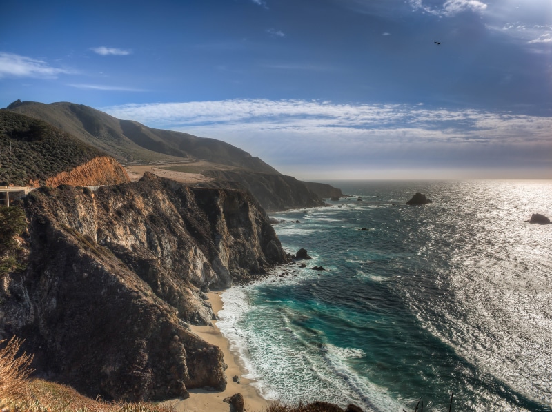 blue sky, eagle, mountain, sky, wave, rocks, nature, foam, coast, bixby, sea, brown mountain, sea, em1, atlantic Ocean, beach, rock - Object, coastline