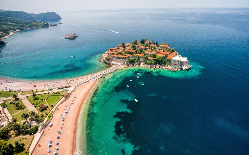 island, tranquility, transportation, day, aerial view, no people, sea, montenegro, turquoise colored, beach, land, nautical vessel, adriatic, nature, mode of transportation