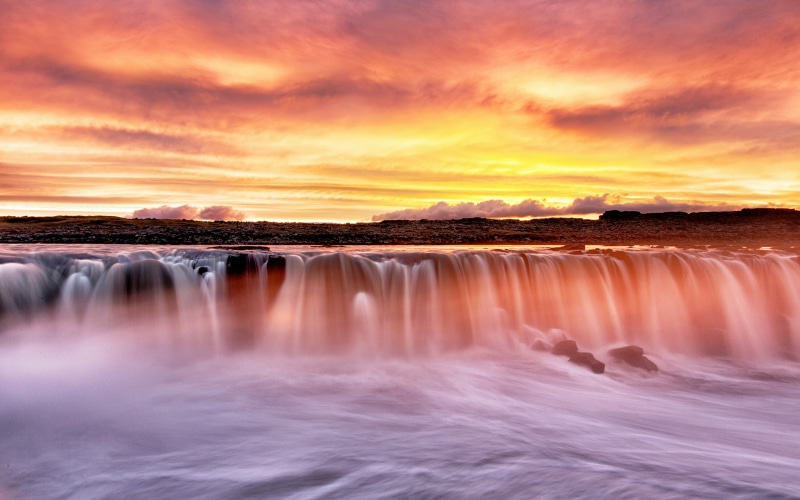 north, nature, kuls, waterfall, selfoss, km, landscape, iceland, sunset, long, fj, arctic, river, 4K, llum, desktop, j, sea