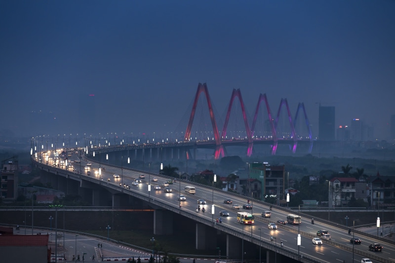 sky, no people, road, 5K, cityscape, river, connection, night, concrete, bridge, nighttime, outdoors, the city, natural, building exterior, low, place