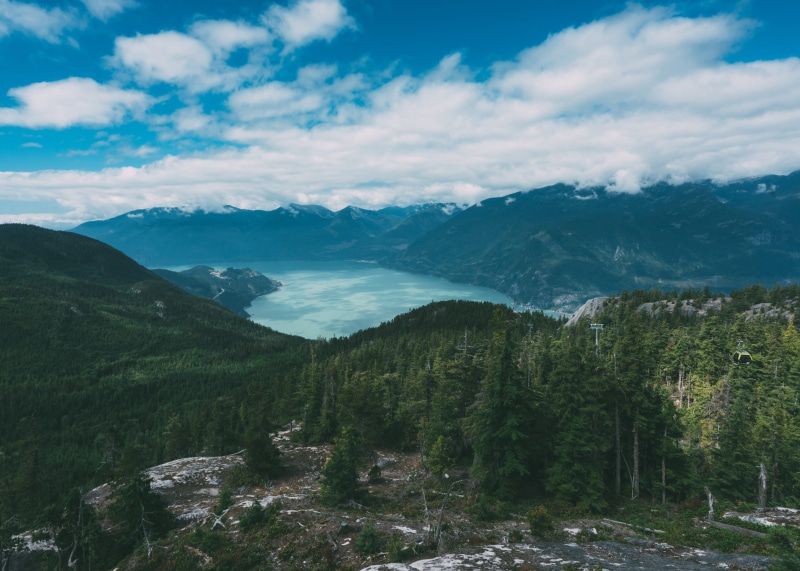 tree, plant, outdoors, 5K, beauty in nature, tranquility, mountain, idyllic, sky, landscape, land, canadian, non-urban scene, glacial lake, remote, sea to sky gondola