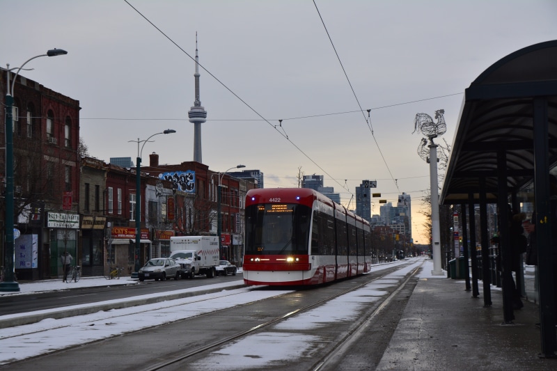 cable, city, built structure, transport, toronto, people, sky, tram, 5K, transit, canada, north, architecture, railroad track, building, downtown, electricity