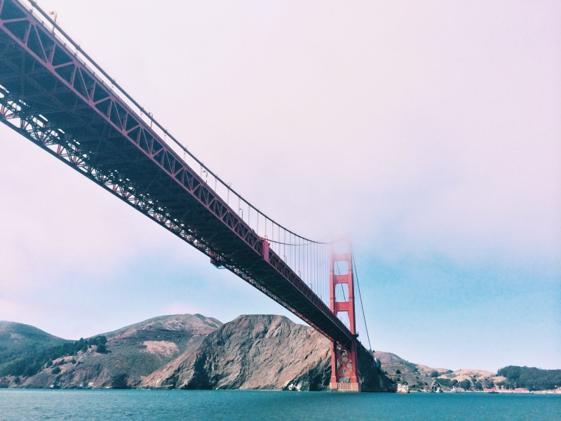 bridge, no People, blue, water, travel, low angle, day, architecture And Buildings, connection, suspension Bridge, golden, air pollution, san Francisco County