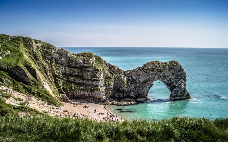 beauty in nature, door, turquoise colored, lulworth, eroded, rock formation, europe, view, horizon over water, natural arch, bay, tranquil scene, tourism