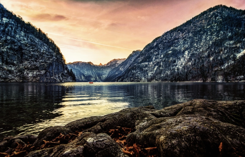 lake, tourism, mountain, königssee, tree, tranquility, beauty in nature, plant, landscape, forest, sunset, national park, no people, alpine, water, 5K