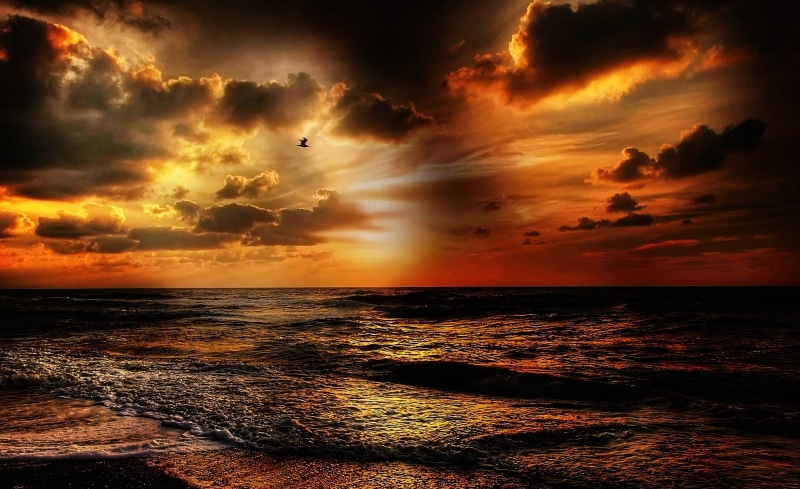 landscape, cloud formations, wave, clouds, rest, ocean, beauty In Nature, evening sky, water, cloudscape, coast, sunlight, scenics - nature, sky, sand beach