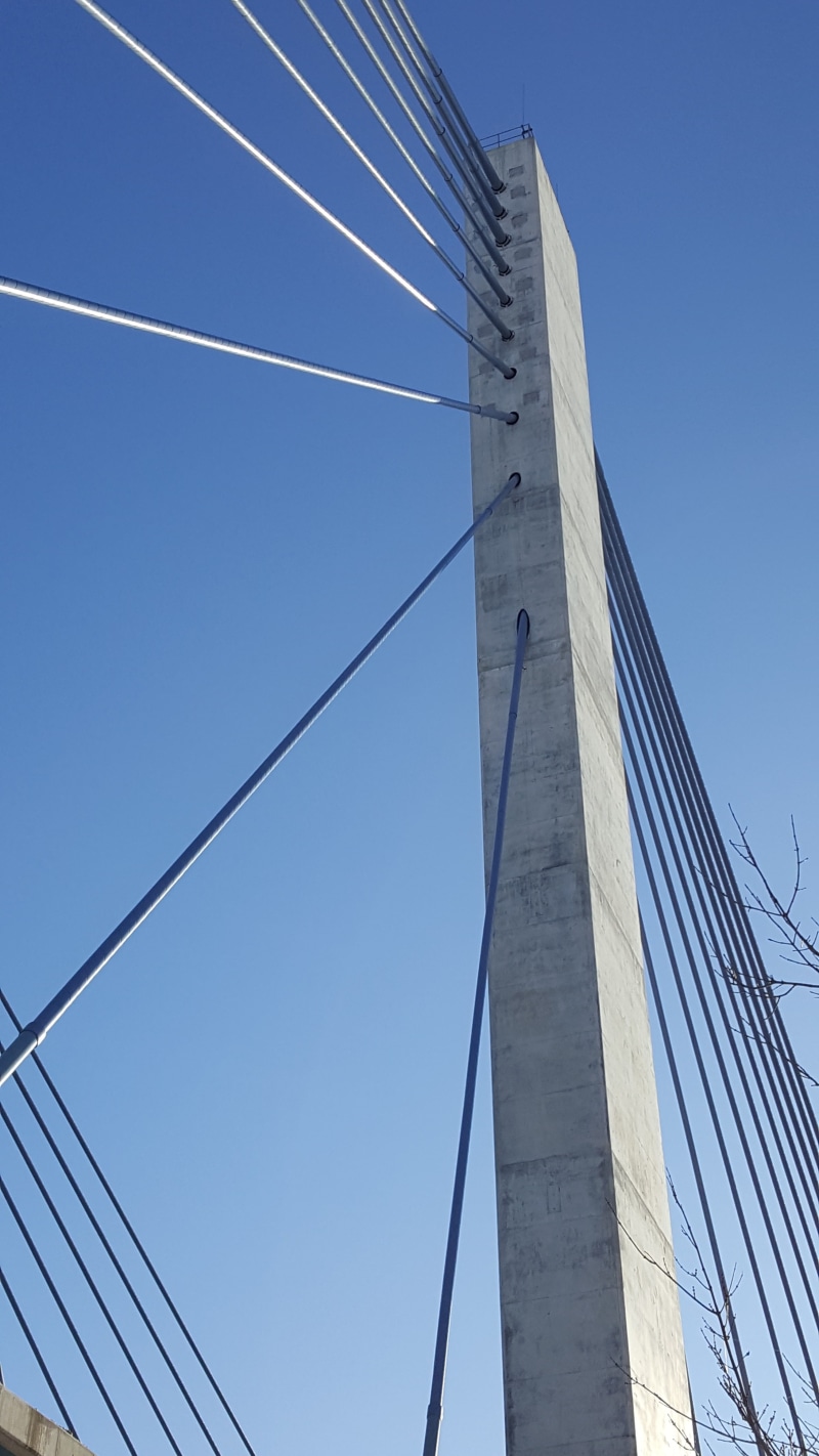 blue, concrete, bridge - man made structure, Bridge, outdoors, cable-stayed bridge, suspension bridge, 5K, steel cable, sky, architecture, Lavalle, clear sky