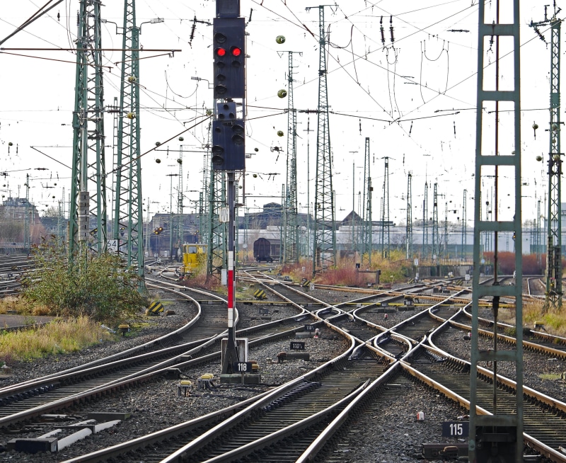 overhead line masts, yield, complexity, dortmund hbf, track, railway signal, track crisscross, 2K, metal, goods wagons, vehicle hall, railroad track, power line