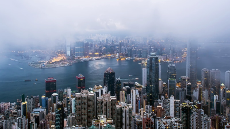 landscape, Hong Kong, outdoors, sea, office building exterior, water, architecture, nature, modern, built structure, tall - high, city, skyscraper, cityscape