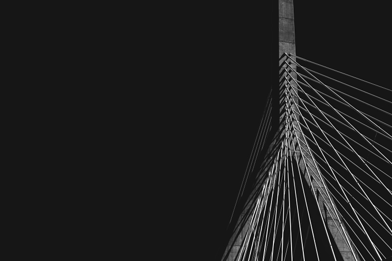 cable-stayed Bridge, suspension Bridge, connection, city, wire, built structure, close, bridge - Man Made Structure, grayscale, nature, building, clear sky