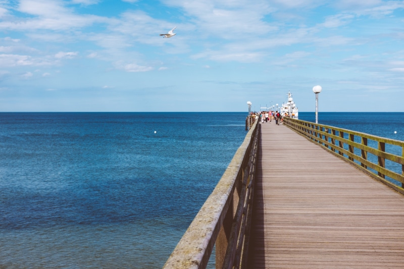 bridge, tranquility, vacation, pier, wooden, island, ruegen, summer, horizon, germany, baltic, idyllic, eternity, sassnitz, direction, sea, water, wood
