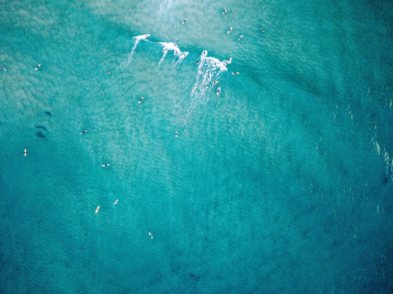 turquoise colored, beauty in nature, top, swimmer, view, waterfront, tranquil scene, outdoors, pacific, 4K, topdown, beach, teal, no people, watego beach
