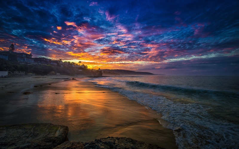 2K, Sunrise, Sea, Houses, Morning, Clouds, Bay