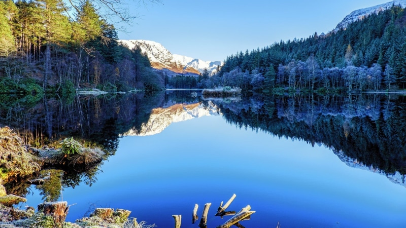 mount scenery, ballachulish, glencoe lochan, glencoe, water, day, symmetry, tranquil scene, no people, nature, tree, mountain, sky, 1080P, winter, scenics - nature
