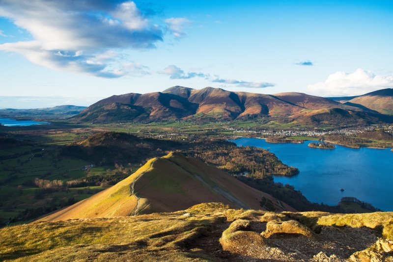 body, rock - Object, green mountains, sky, blue, outdoors, travel, catbells, keswick, mountain, aerial, body of water, cat, 5K, water, hill, landscape