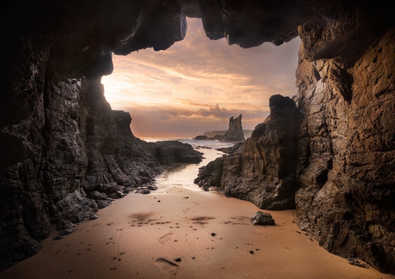 Australia, 1080P, water, cliff, landscape, cloud - sky, beauty in nature, tranquil scene, clouds, sand, beach, solid, land, cave, no people, sky, rock - object