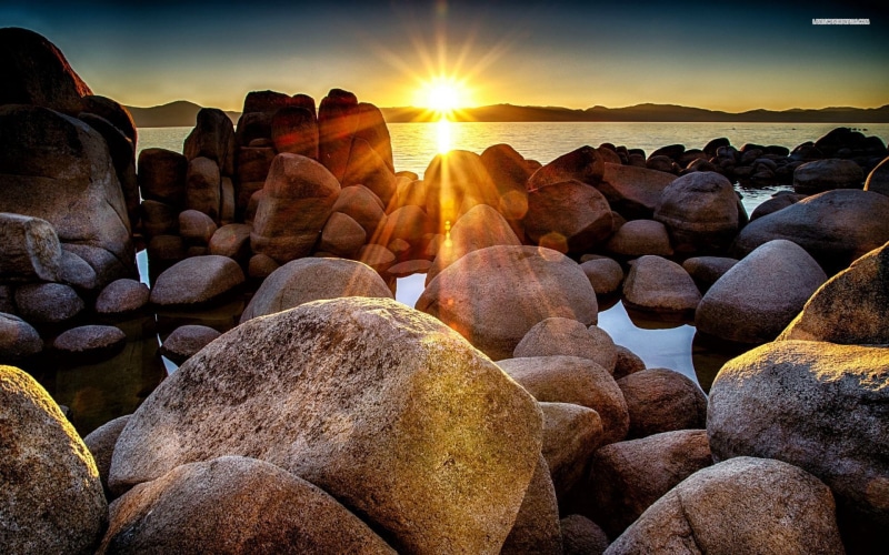 Amazing, nature, sun, Beach, sunrise, Rock, 1920x1200, sky, 1080P, sea