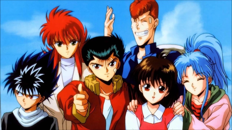 lifestyles, headshot, dyed hair, men, childhood, yu yu hakusho, portrait, day, women, front view, group of people, girls, wig, years 90, costume, child