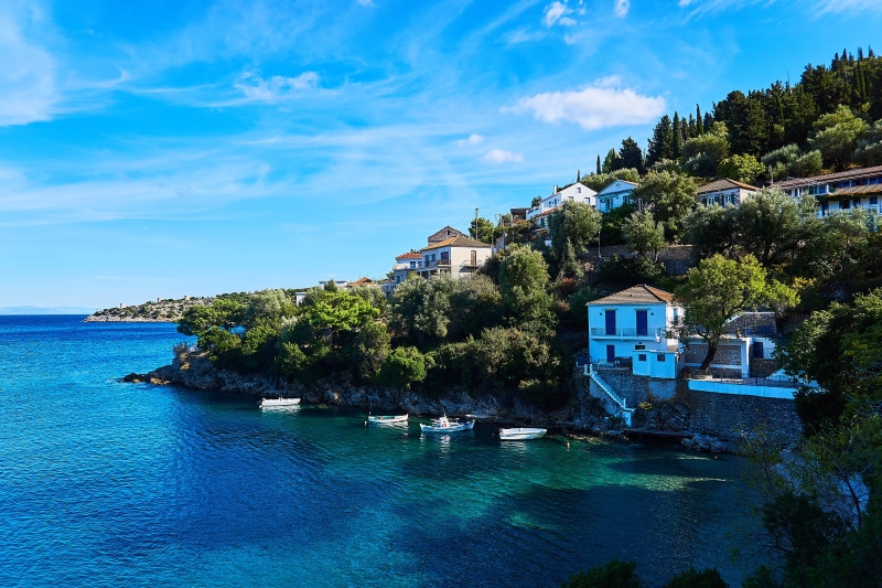 scenics - nature, house, sea, building, plant, blue, waterfront, sky, by the sea, atmospheric, day, port, mood, greek island, outdoors, swimming pool, ithaca