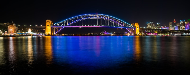 night time, cityscape, 5K, Australia, reflection, New South Wales, urban Skyline, lights, illuminated, Sydney Harbour Bridge, bridge - Man Made Structure