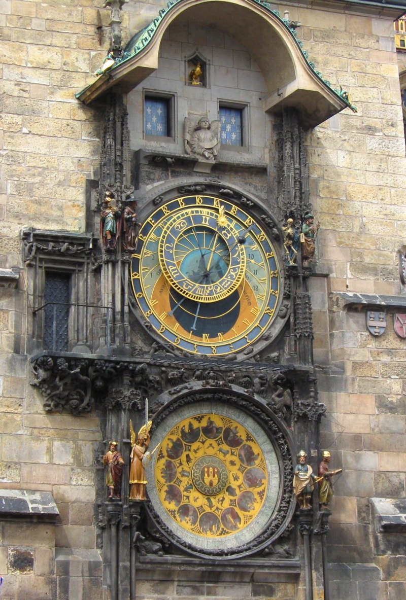 outdoors, architecture, no people, old, building exterior, clock Face, time, ornate, clock Tower, low angle view, travel, astronomical Clock - Prague, astronomy