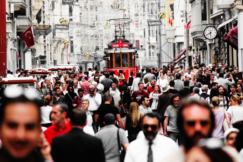 large group of people, built structure, city life, walking, istiklal, day, istanbul, pedestrians, women, street, road, photo, crowd, city, men, people