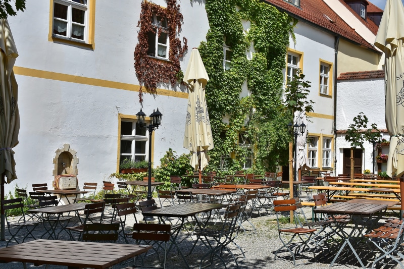 building Exterior, drink, cafe, outdoors, 5K, europe, nature, beer, tree, outside catering, seat, eat, near, village, street, Beer Garden, out, built structure