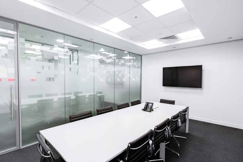 furniture, technology, flooring, lighting equipment, modern, desk, television set, inside, interior design, white, 5K, black-and-white, office, chair