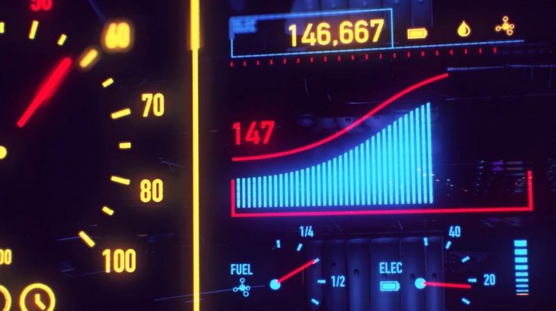 diagram, control panel, car interior, speedometer, number, line graph, close-up, stock market data, abstract, black, multi colored, illuminated, gauge