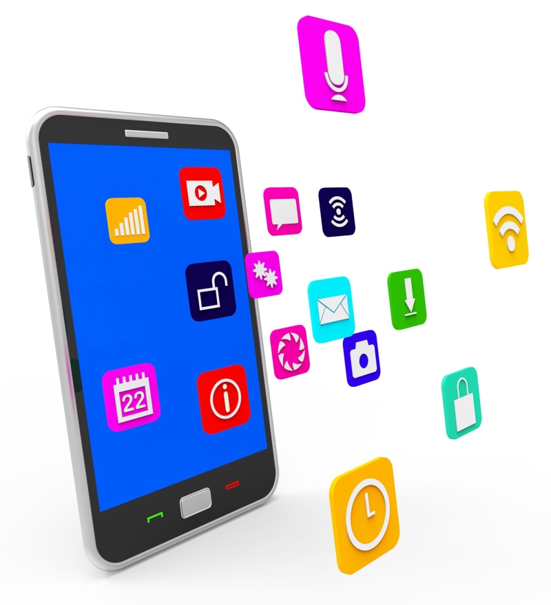 white background, wireless technology, showing, app, communication, screen, mobile phone, social network, multi colored, software, applications, computing