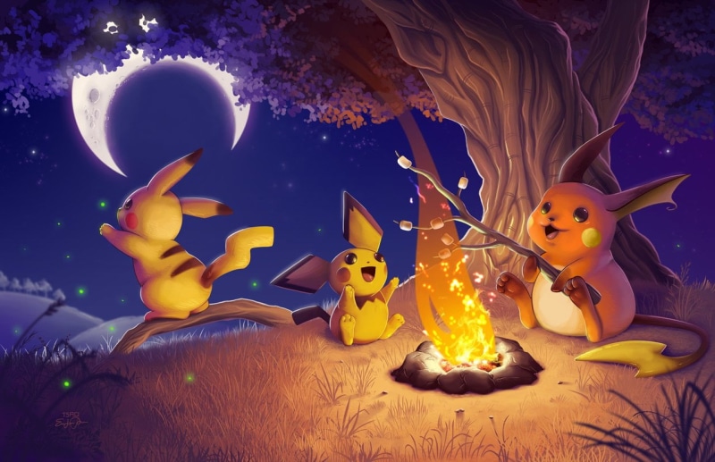 nature, illuminated, Pokémon, candle, pokemon, Pichu (Pokémon), no people, tree, lighting equipment, fire, Pikachu, art and craft, 720P, glowing, digital