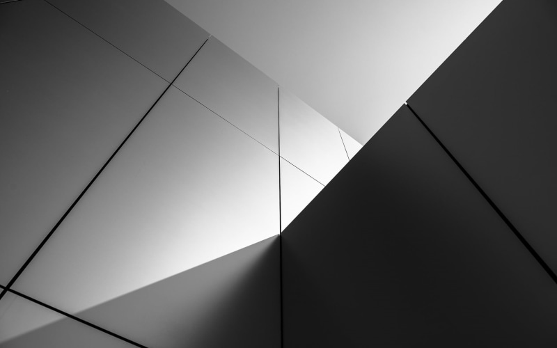 architecture, office building exterior, day, directly below, backgrounds, monochrome, sky, low angle view, abstract, full frame, design, outdoors, shape